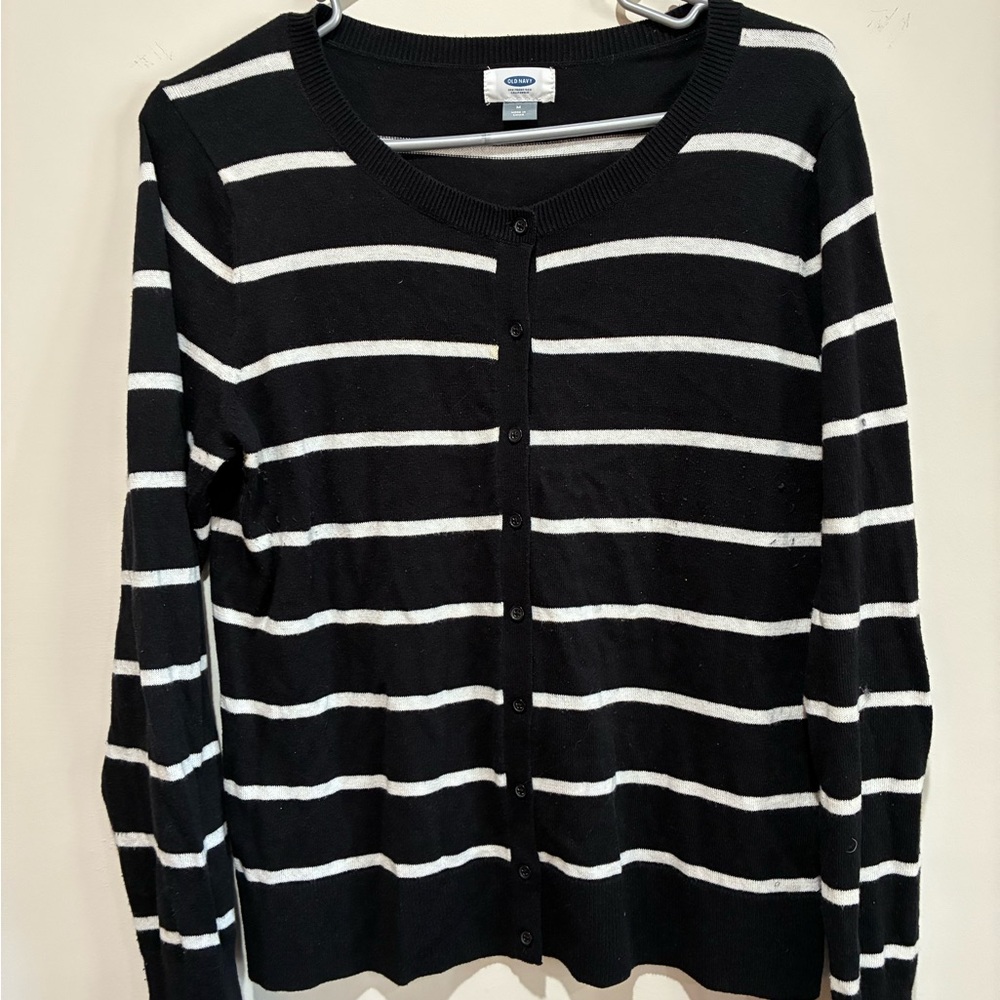 Black and White Striped Cardigan